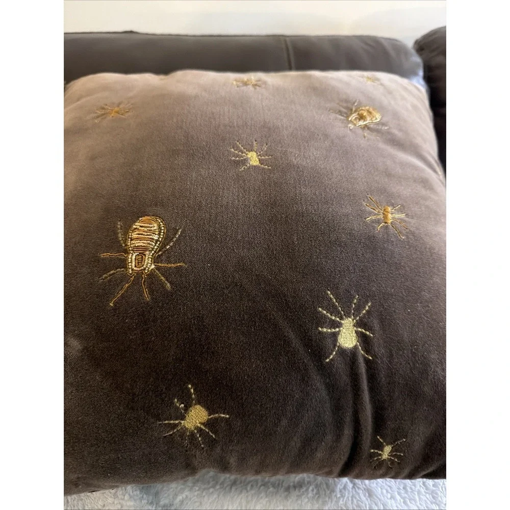 Inset Brown Throw pillow cover velvet cognac Gold Embroidered Gothic Academia